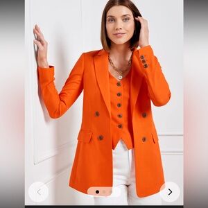 Talbots Linen Blend Slub Blazer Sz 4P bright tangerine orange new